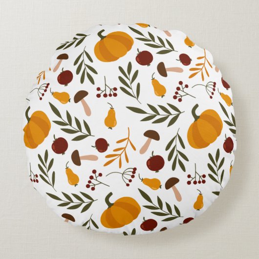 かぼちゃ、ザクロ、梨 ラウンドクッション (正面)