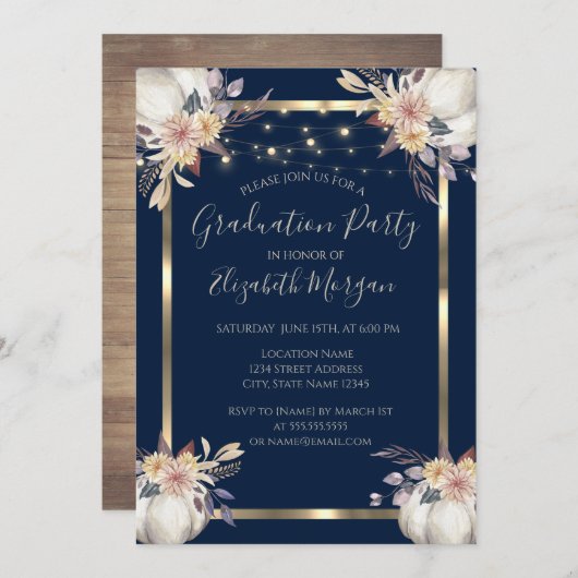 かぼちゃ、ライト、木材、フレーム卒業パーティー 招待状 (正面/裏面)