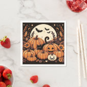 かぼちゃ、黒猫、こうもり、満月 スタンダードカクテルナプキン (インサイチュ)