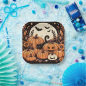 かぼちゃ、黒猫、こうもり、満月 ペーパープレート (パーティー)