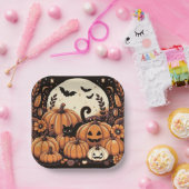 かぼちゃ、黒猫、こうもり、満月 ペーパープレート (パーティー)