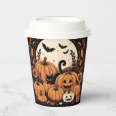 かぼちゃ、黒猫、こうもり、満月 紙コップ (正面)