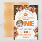 かぼちゃ 1歳の誕生日 小さな写真 秋の1枚 招待状 (正面/裏面)