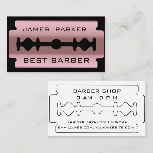 かみそりの刃のばら色の金ゴールドの理容師のモダンの美容師 名刺 (正面/裏面)
