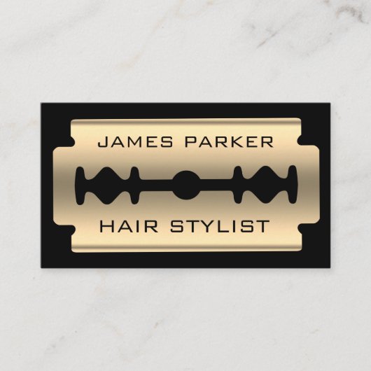 かみそりの刃の金ゴールドのフェイクな理容師の美容師 名刺 (正面)