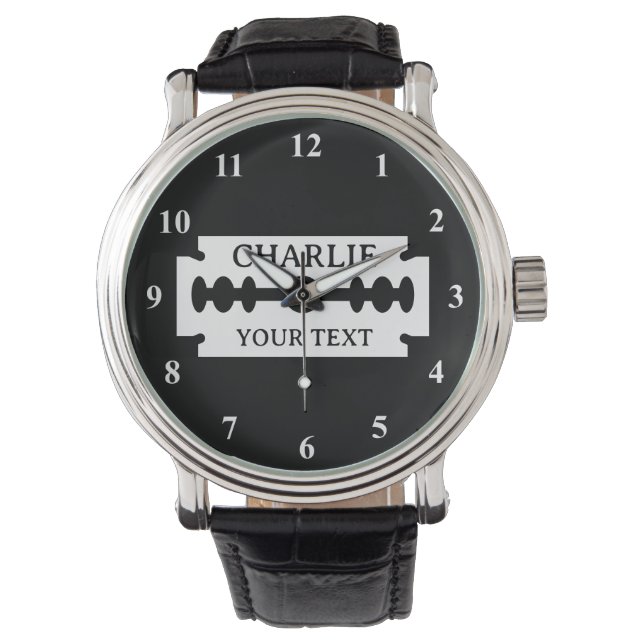 かみそりカスタム刃ロゴ付き理容師ショップウォッチ 腕時計 (正面)