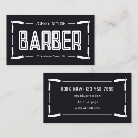 かみそりフレーム理容師スタイル 名刺 (正面/裏面)