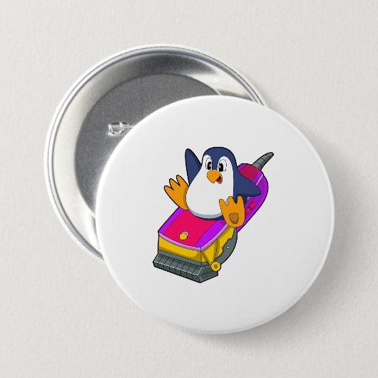 かみそり付き美容師としてのペンギン 缶バッジ (正面&裏面)