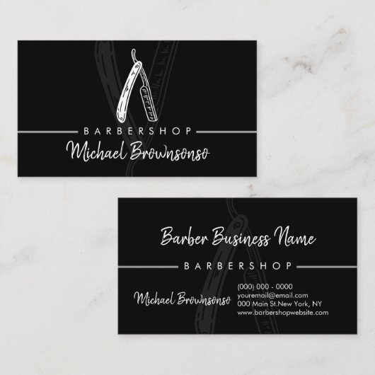 かみそり理容師ショップコイフ男性へァーヘアドレッサー 名刺 (正面/裏面)