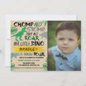 かみつき&スタンプ!恐竜男子の4歳誕生日写真 招待状 (正面)