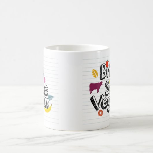 かみ傷のサイズのビーガンのマグの新しいロゴ コーヒーマグカップ (中央)