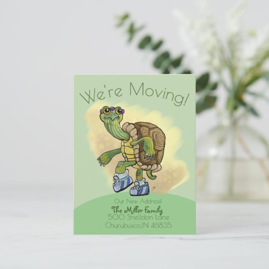 かめが速くてかわいいジョギングのかめが引っ越し先 ポストカード (スタンド正面)