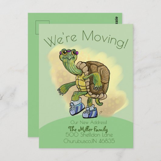 かめが速くてかわいいジョギングのかめが引っ越し先 ポストカード (正面/裏面)