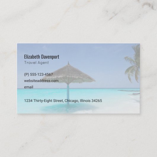 かやぶき傘で旅行する熱帯ビーチ 名刺 (裏面)