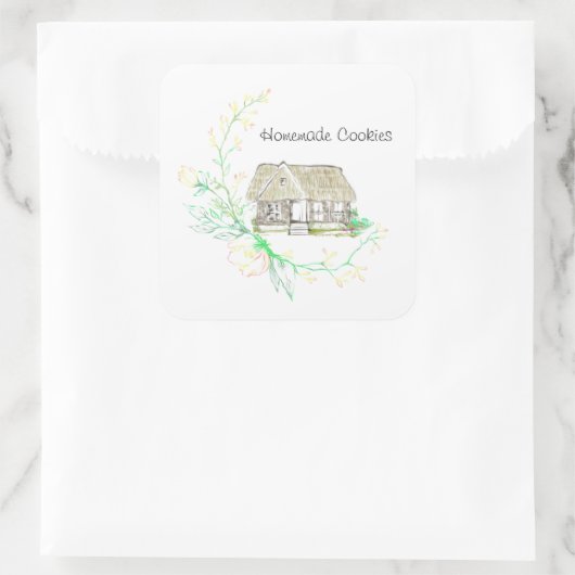 かやぶき屋根イングリッシュコテージスクエアステッカー スクエアシール (バッグ)