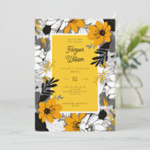 からし黄色の黒と白の結婚花 招待状 (スタンド正面)