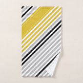 からし黄色、灰色、黒、白ストライプ色 バスタオルセット (ハンドタオル)