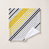 からし黄色、灰色、黒、白ストライプ色 バスタオルセット (ウォッシュタオル)