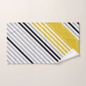からし黄色、灰色、黒、白ストライプ色 バスタオルセット (ハンドタオル)