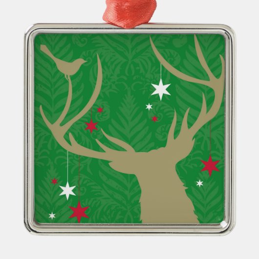 からつるす星を持つシカのシルエット メタルオーナメント (正面)