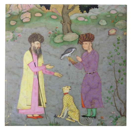 からの友達およびペットチータを持つファルコナー、 タイル (正面)