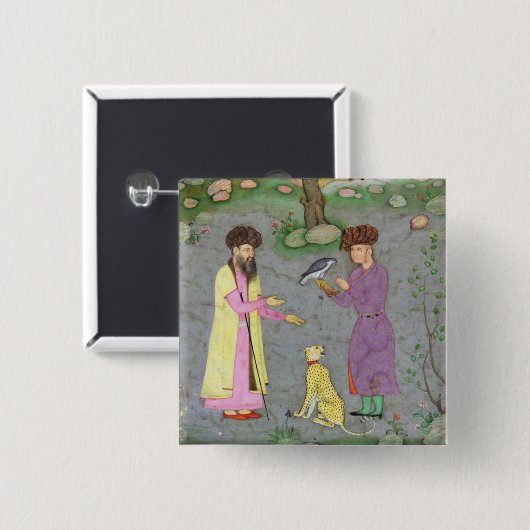 からの友達およびペットチータを持つファルコナー、 缶バッジ (正面&裏面)