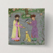 からの友達およびペットチータを持つファルコナー、 缶バッジ (正面)