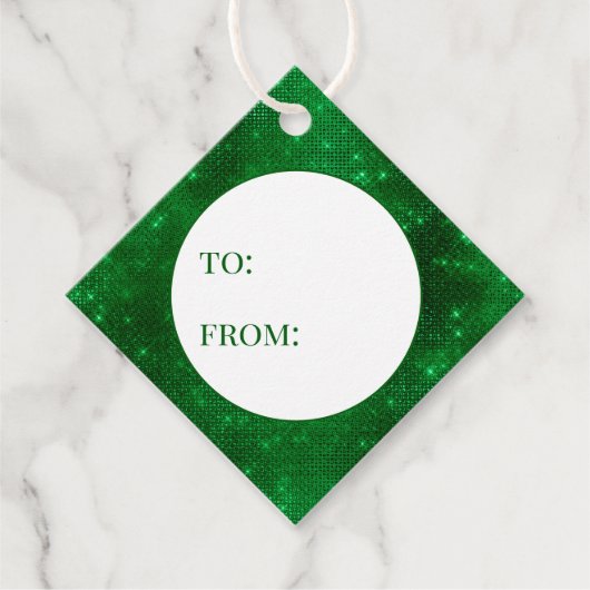 ~から向かって輝く緑の箔 フェイバータグ (正面)