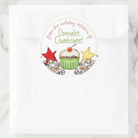 から水の色のカップケーキクリスマスベーキング ラウンドシール (バッグ)