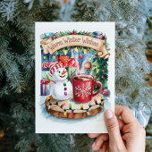 かわいいあたたかい冬の願い雪だるまクリスマスカード シーズンカード