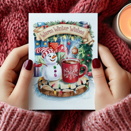 かわいいあたたかい冬の願い雪だるまクリスマスカード シーズンカード