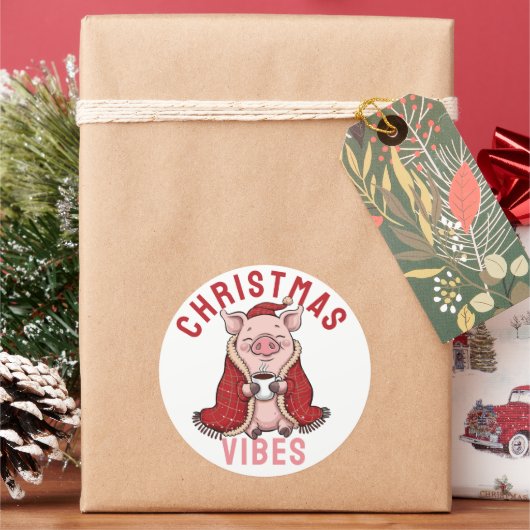 かわいいあったかクリスマスのブタ ラウンドシール (クリスマス)