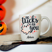 かわいいあなたの名前カップルのハロウィーンマグのためのトリックなし コーヒーマグカップ