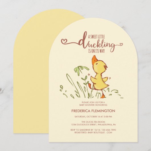 かわいいあひるの赤ちゃんのシャワー 招待状 (正面/裏面)