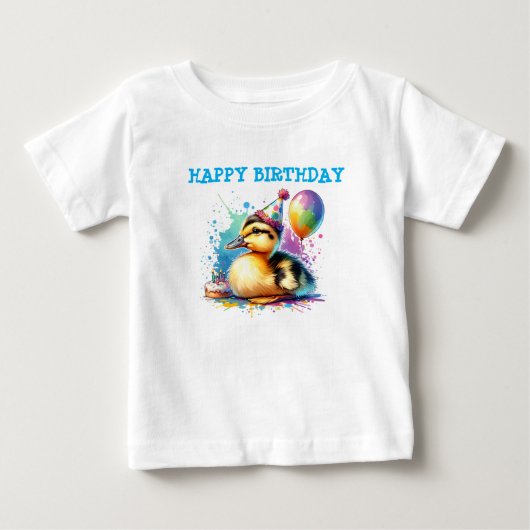 かわいいあひるの赤ちゃんの誕生日Tシャツ ベビーTシャツ (正面)