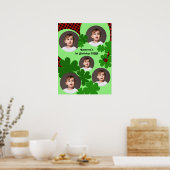 かわいいあめんぼ クローバー 葉 1歳の誕生日 フォト コラージュ ポスター (キッチン)