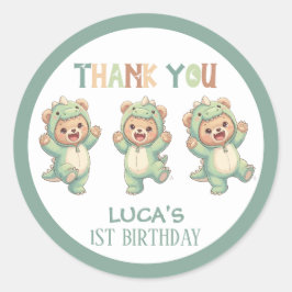 かわいいありがとうテディベア恐竜お誕生日おめでとう ラウンドシール