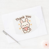 かわいいありがとうバニーオーバルステッカー 楕円形シール (封筒)
