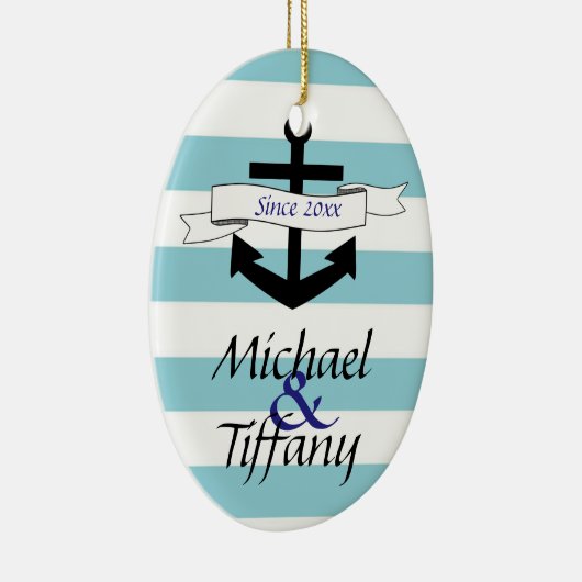 かわいいいかりの航海のなカップルのクリスマスのオーナメント セラミックオーナメント (右)