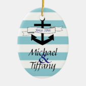 かわいいいかりの航海のなカップルのクリスマスのオーナメント セラミックオーナメント (正面)