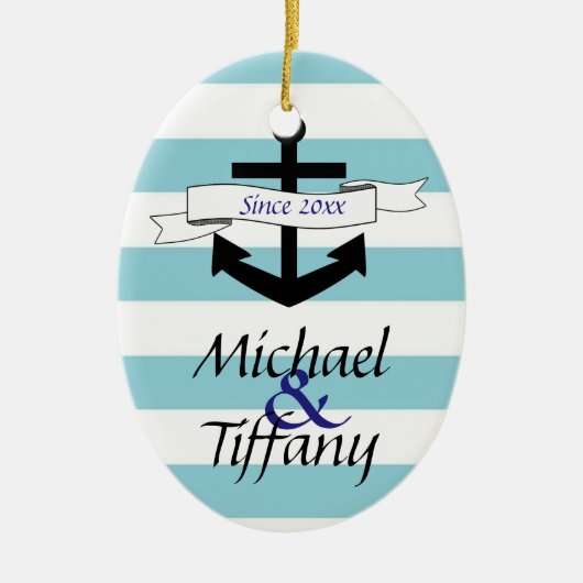 かわいいいかりの航海のなカップルのクリスマスのオーナメント セラミックオーナメント (正面)