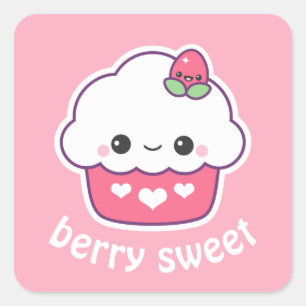 かわいいいちごのカップケーキ スクエアシール