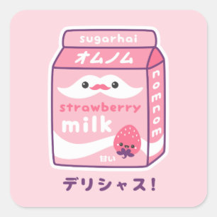 かわいいいちごのミルク スクエアシール