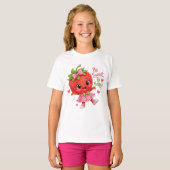 かわいいいちごの女の子 - Be Sweet Be Happy Tシャツ (正面フル)
