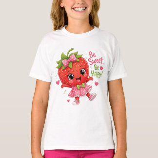 かわいいいちごの女の子 - Be Sweet Be Happy Tシャツ