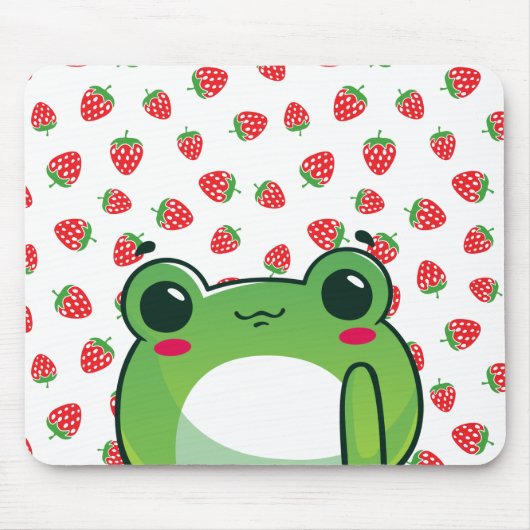 かわいいいちごカエル マウスパッド (正面)