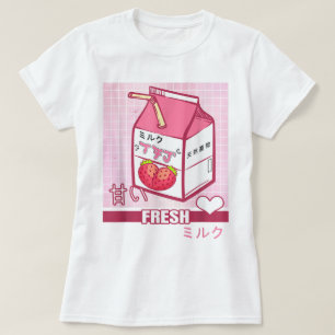 かわいいいちごミルクパッケージデザイン Tシャツ