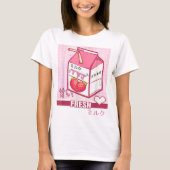 かわいいいちごミルクパッケージデザイン Tシャツ (正面)