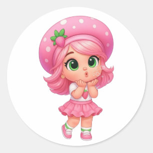かわいいいちご女子ちびキャラ ラウンドシール
