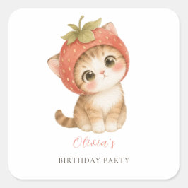 かわいいいちご猫の誕生日 スクエアシール